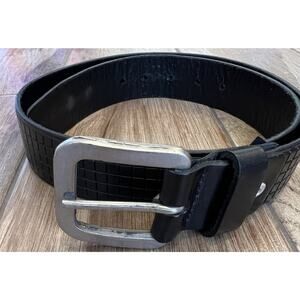 LOB Designer Textured Full Grain Leather Belt, Heavy Solid Buckle Men’s 32/80